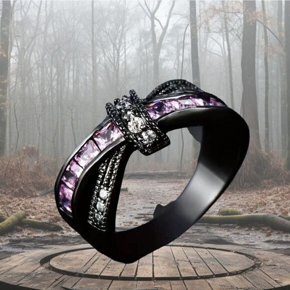 Gothic Style Ring Trendy X Shape Knot Design Inlaid Shining Zircons SIZE 10 - Picture 7 of 8